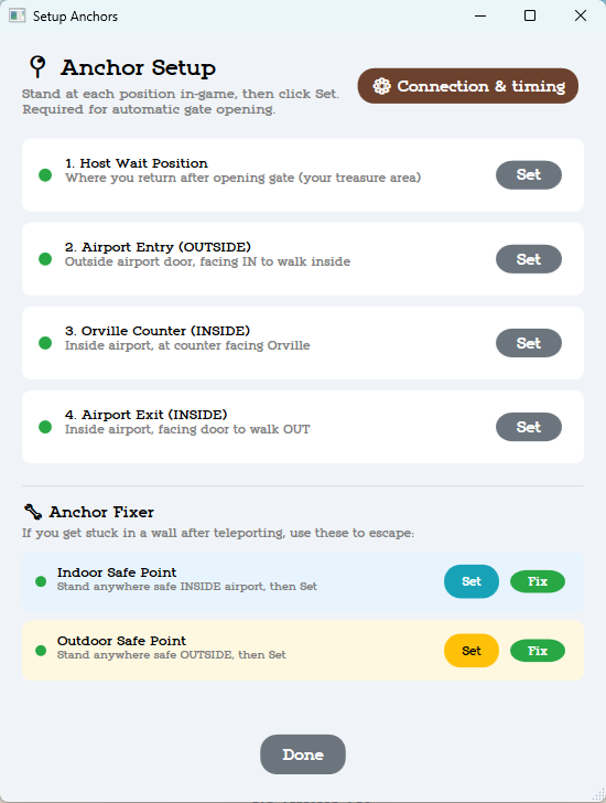 Anchor Setup window in Super Dodo Terminal